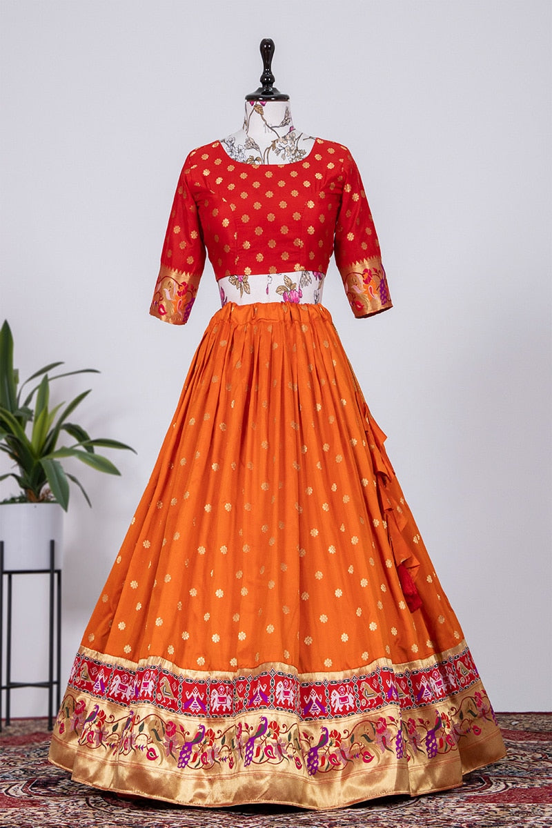 Orange Color Designer Jacquard silk Paithani Lehenga Choli