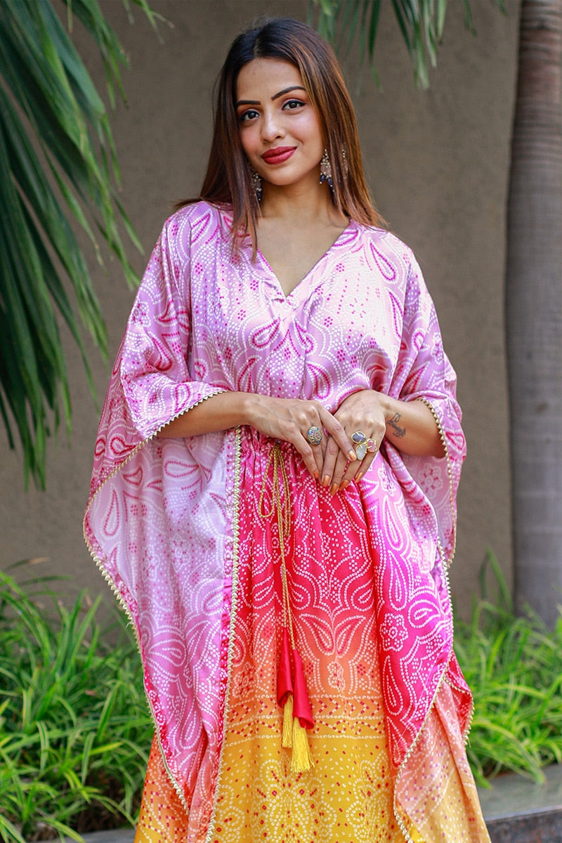 Multi Color Printed Pure Gaji Silk kaftan