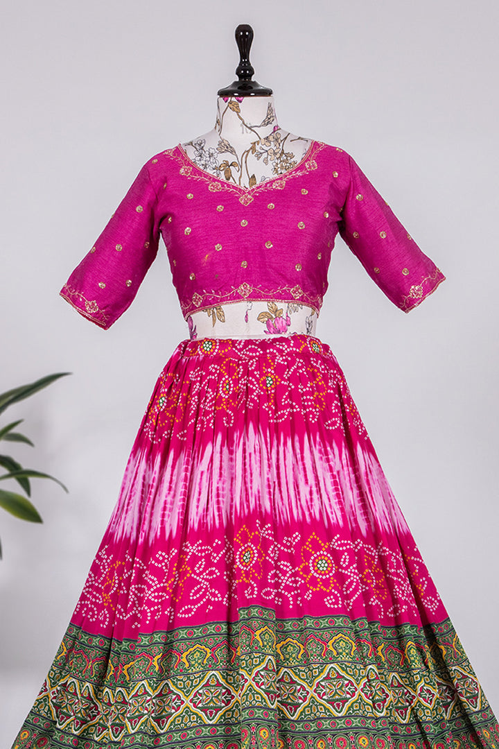 Pink Color Bandhej Digital Print Silk Navratri Lehenga Choli