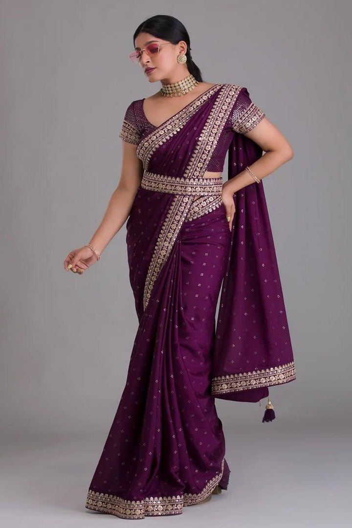 Wine Color Kasturi Silk  Sequence Work Saree