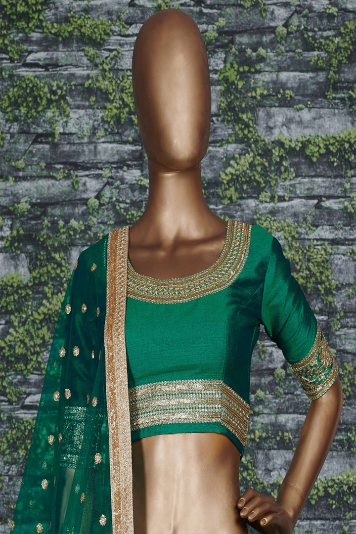 Green Color Zari, Sequence Art Silk Lehenga Choli