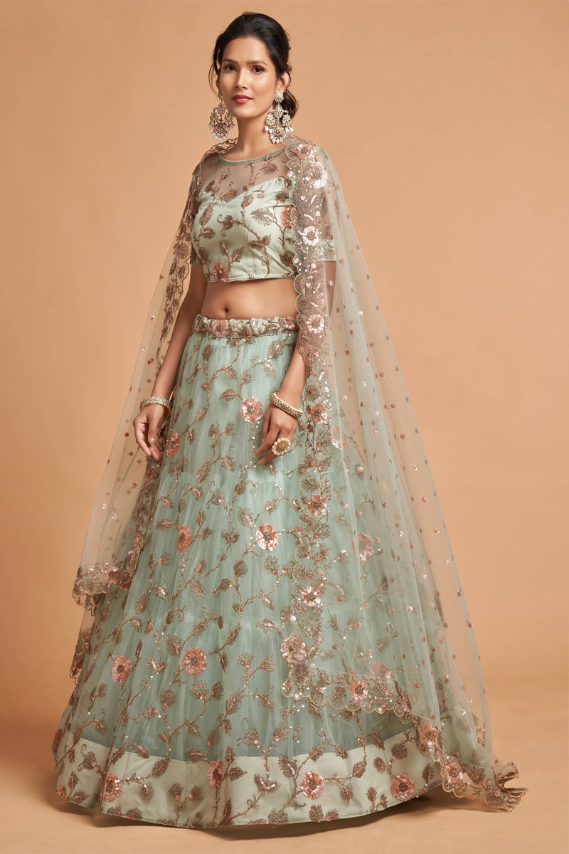 Latest Pista Green Soft Net Lehenga Choli