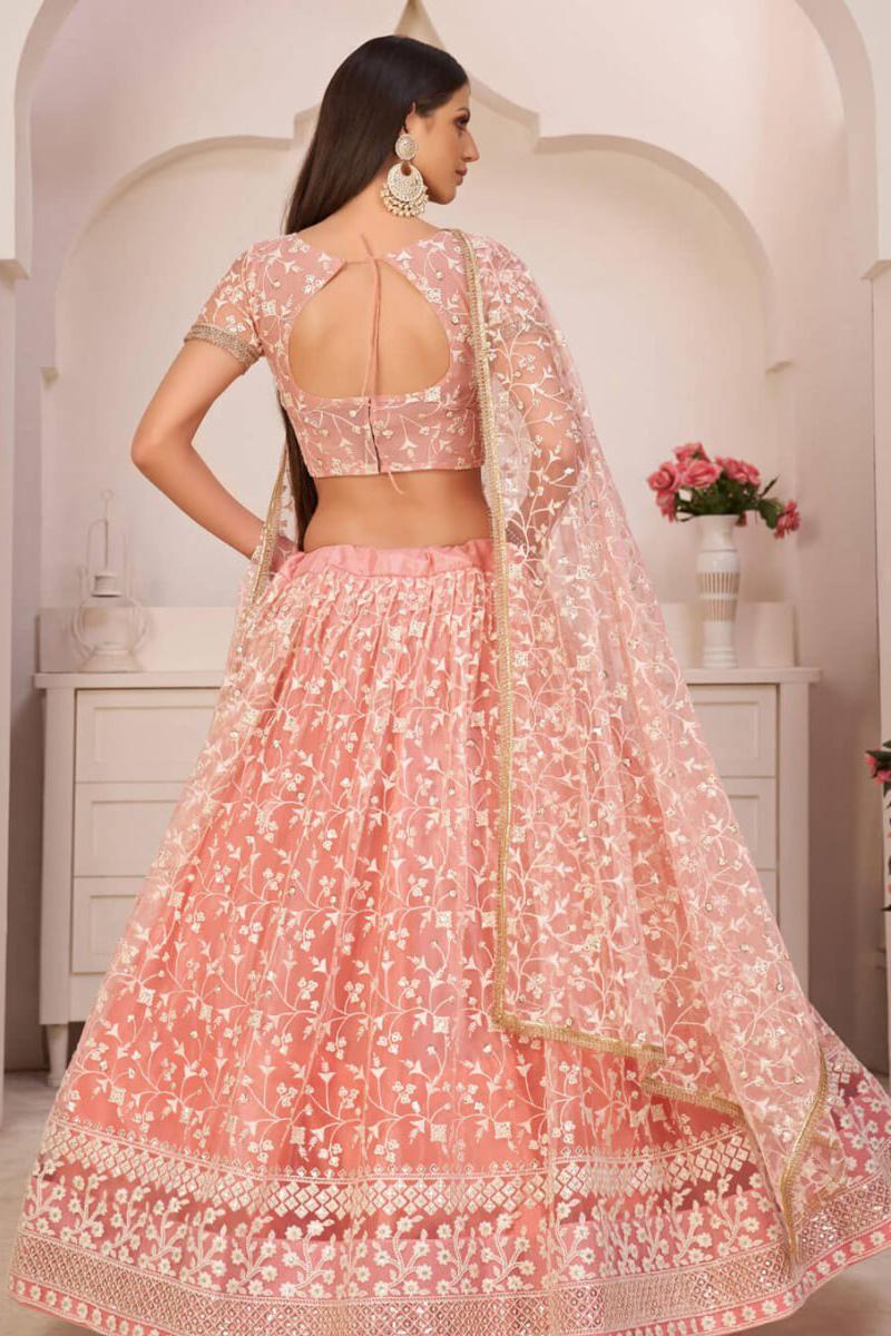 Peach Pink Sequence Soft Net Lehenga Choli