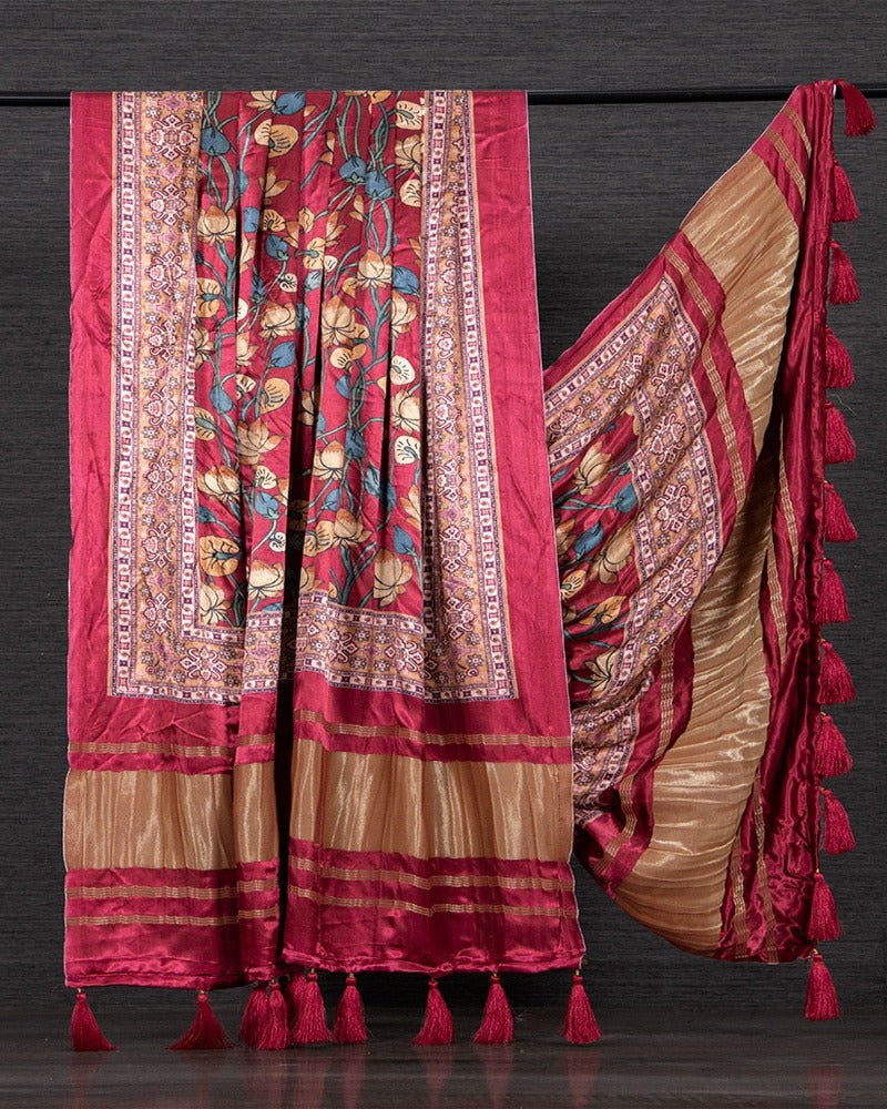 Maroon Color Floral Digital Printed Pure Gaji Silk Dupatta