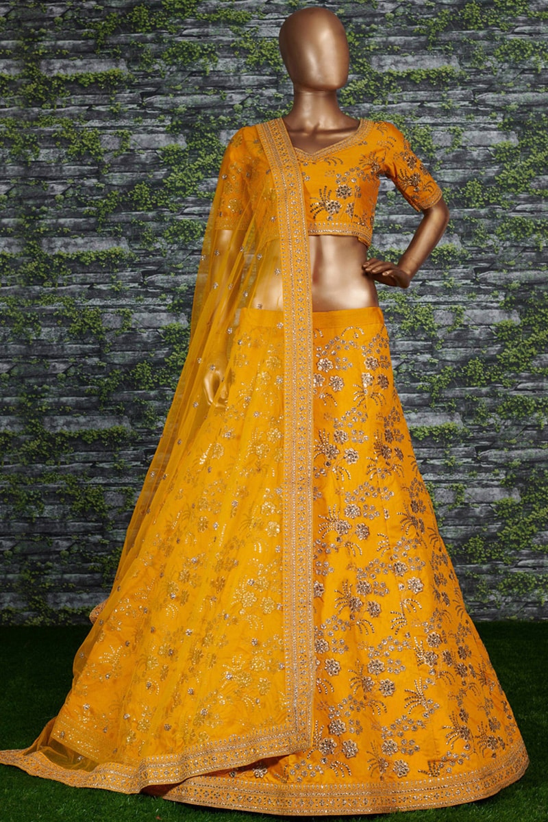 Yellow Sequence Work Thai Silk Amazing Lehenga choli