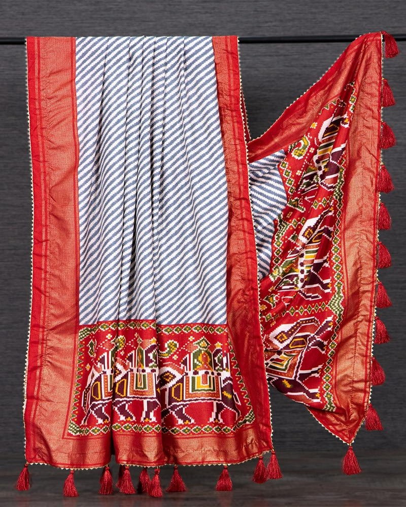 Red Color Patola Print With Foil Work Dola Silk Dupatta