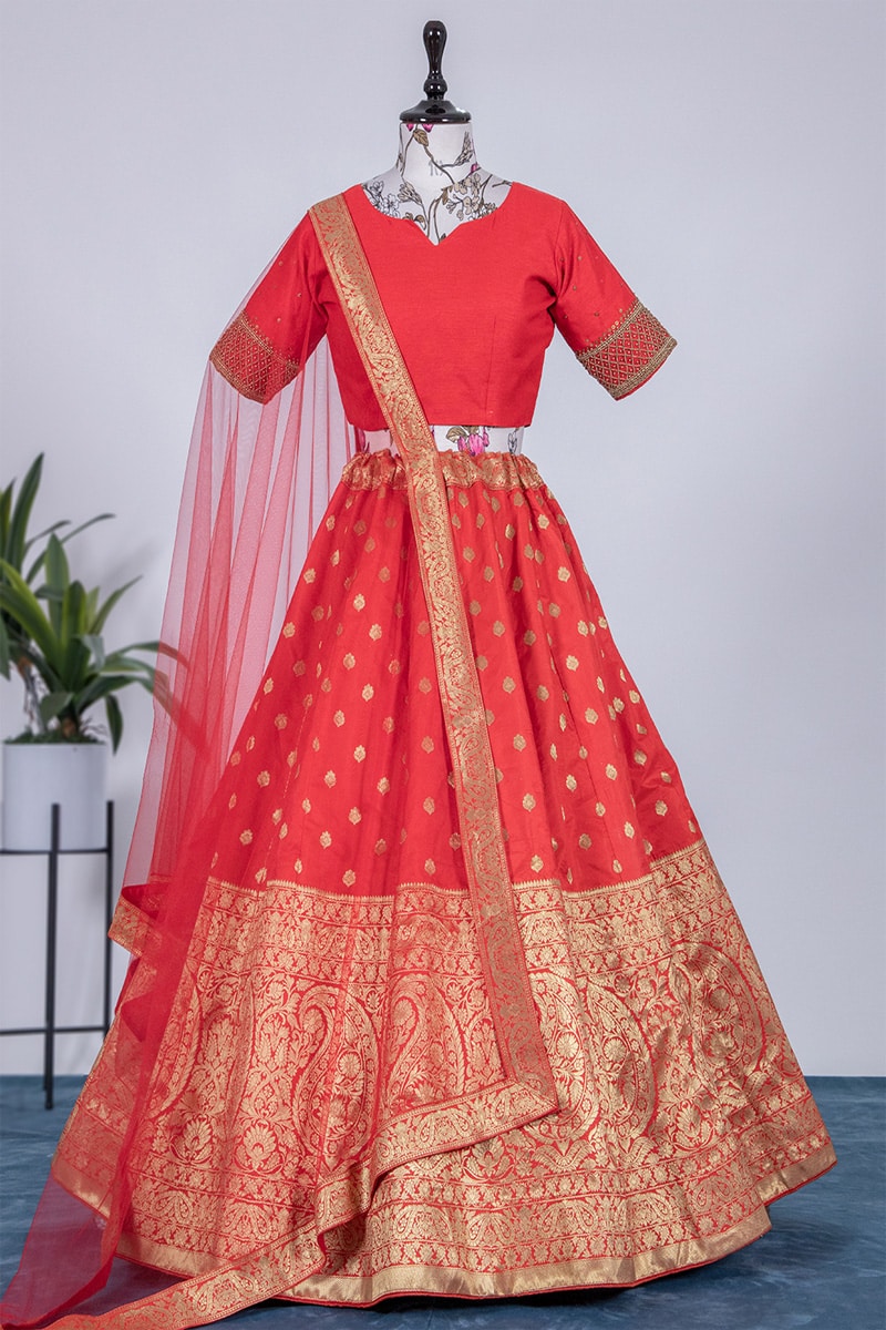 Amazing Red Color Jacquard Silk Lehenga Choli