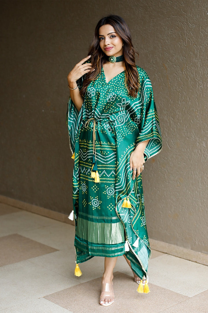 Green Color Designer Pure Gaji Silk kaftan