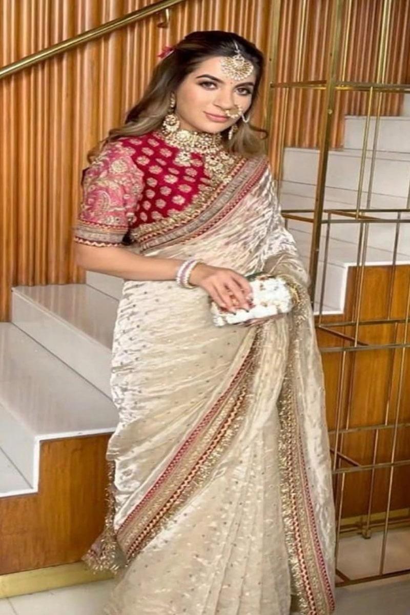 Beige Designer Sequence Embroidery Jimmy Choo Saree