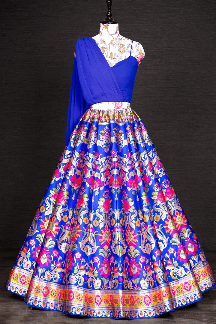 Royal Blue Amazing Banarasi Silk Full Stitched Lehenga Choli