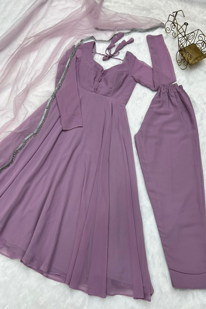 Lavender Pure Soft Georgette Anarkali Suit