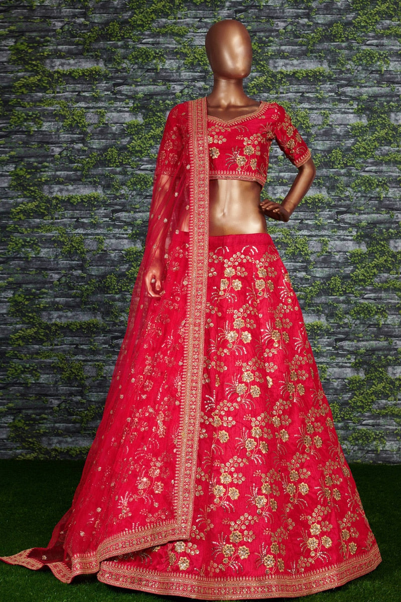 Red Sequence Work Thai Silk Amazing Lehenga choli