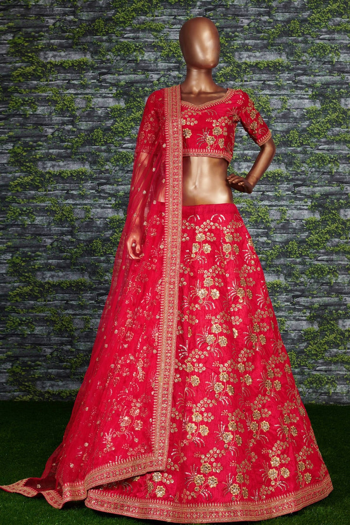 Red Sequence Work Thai Silk Amazing Lehenga choli