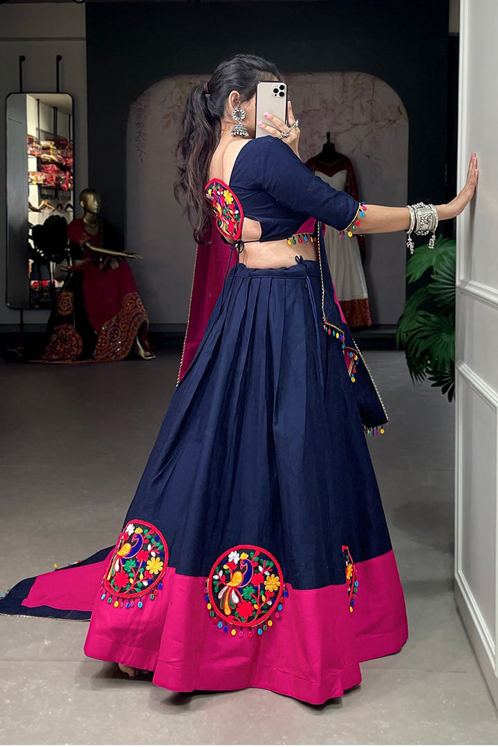 Navy Blue Color Pure Cotton Lehenga Choli With Gamthi Patche Work