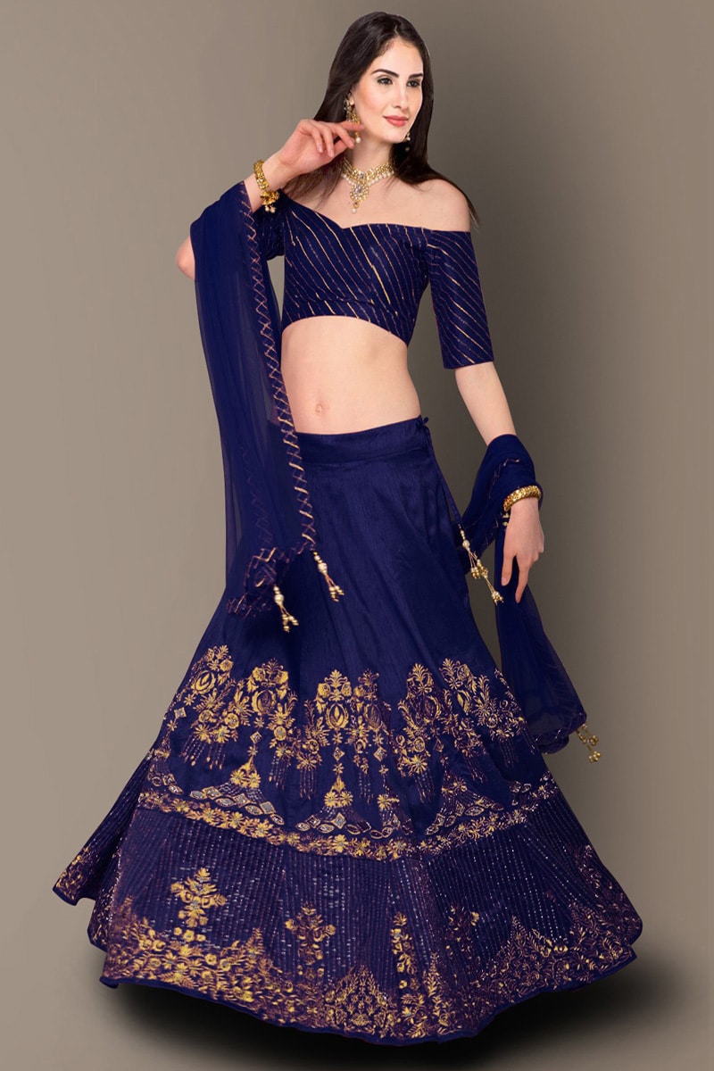 Blue Banglori Silk Lehenga Choli For Women