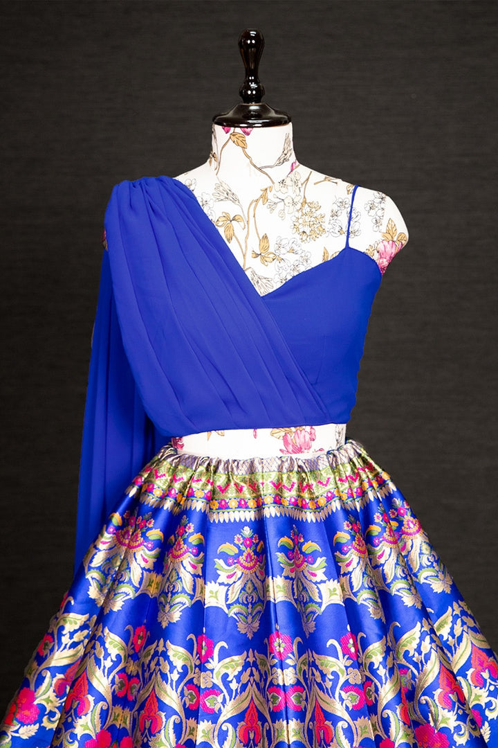 Royal Blue Amazing Banarasi Silk Full Stitched Lehenga Choli