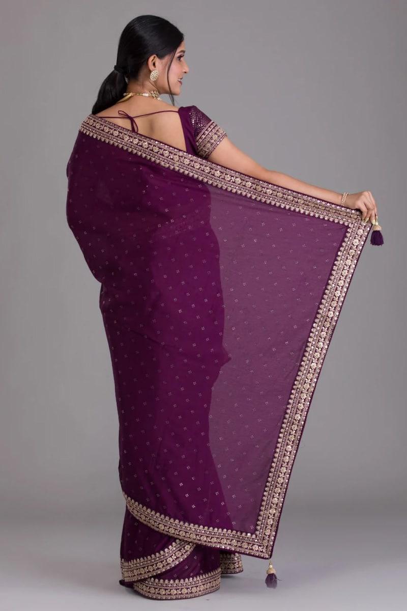 Wine Color Kasturi Silk  Sequence Work Saree