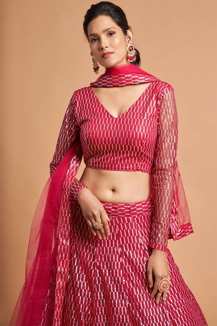 Hot Pink Color Sequins Embroidery Work Soft Net Lehenga Choli