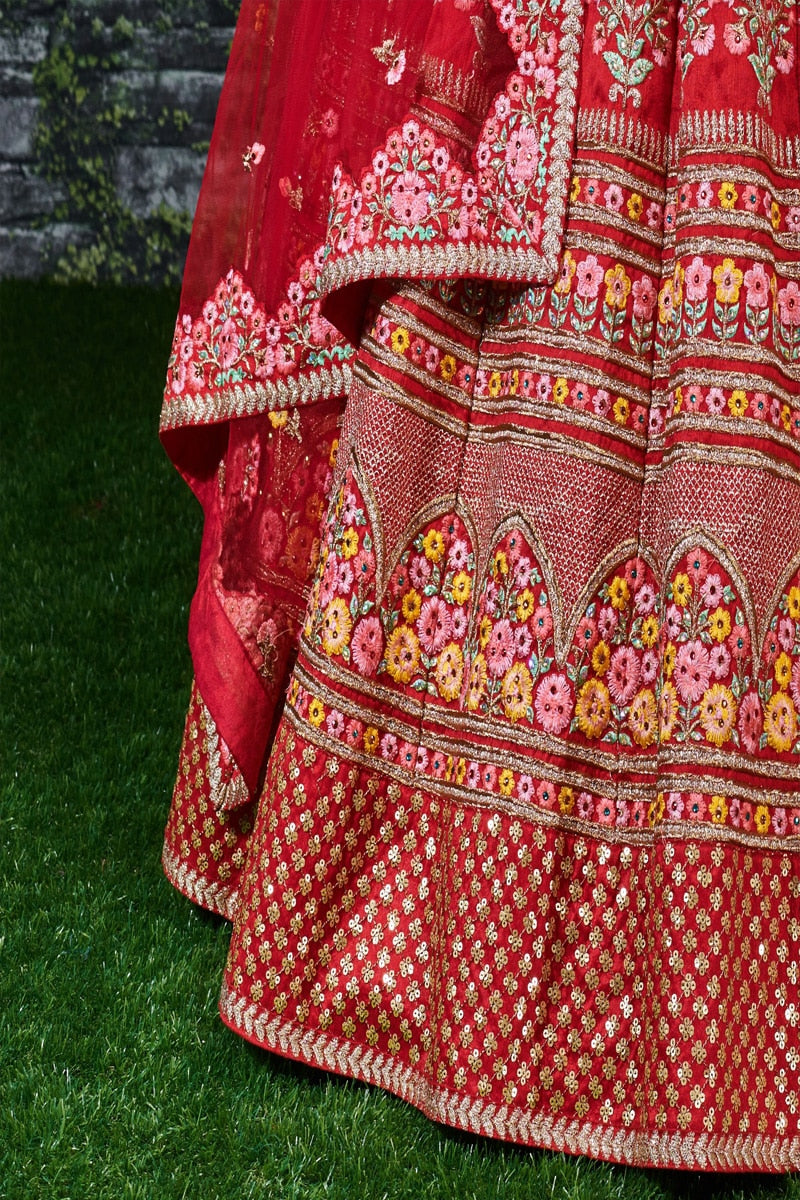 Red Color Mulberry Silk Wedding Were Lehenga Choli