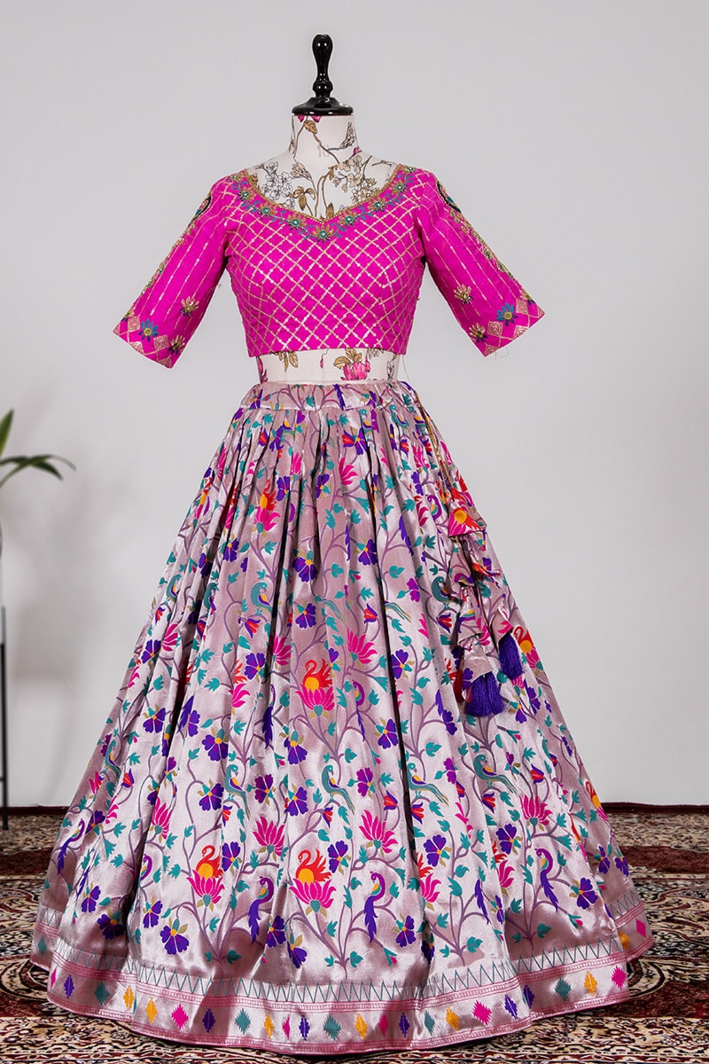 Purple Color Weaving Zari Work Jacquard Silk Paithani Lehenga Choli
