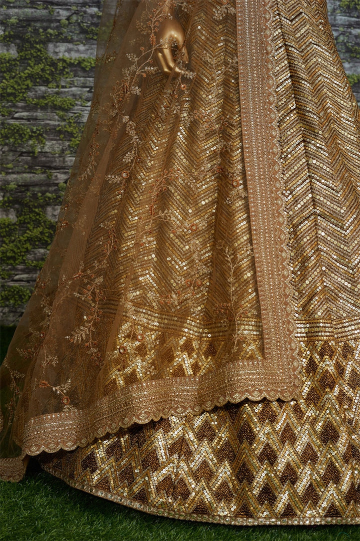 Gold Sequence Embroidery Designer Slub silk Lehenga Choli