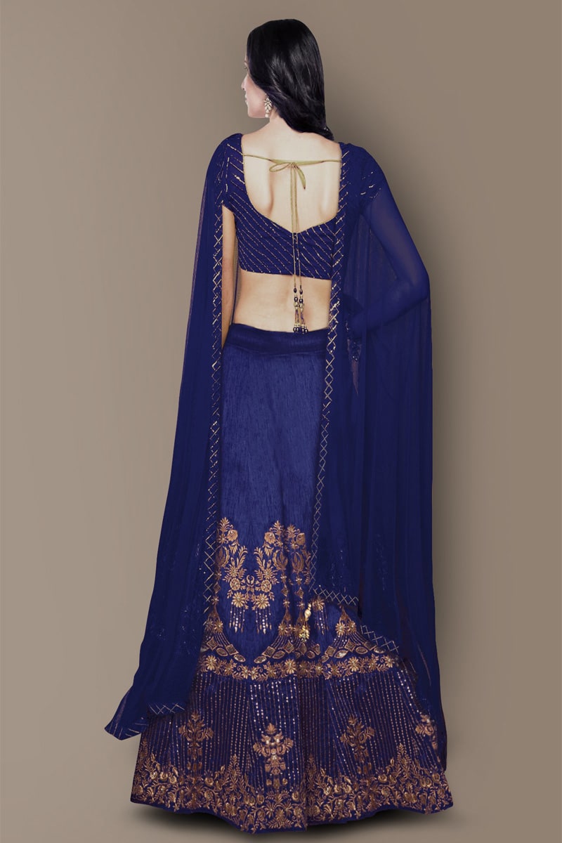 Blue Banglori Silk Lehenga Choli For Women