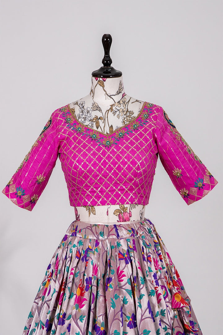 Purple Color Weaving Zari Work Jacquard Silk Paithani Lehenga Choli