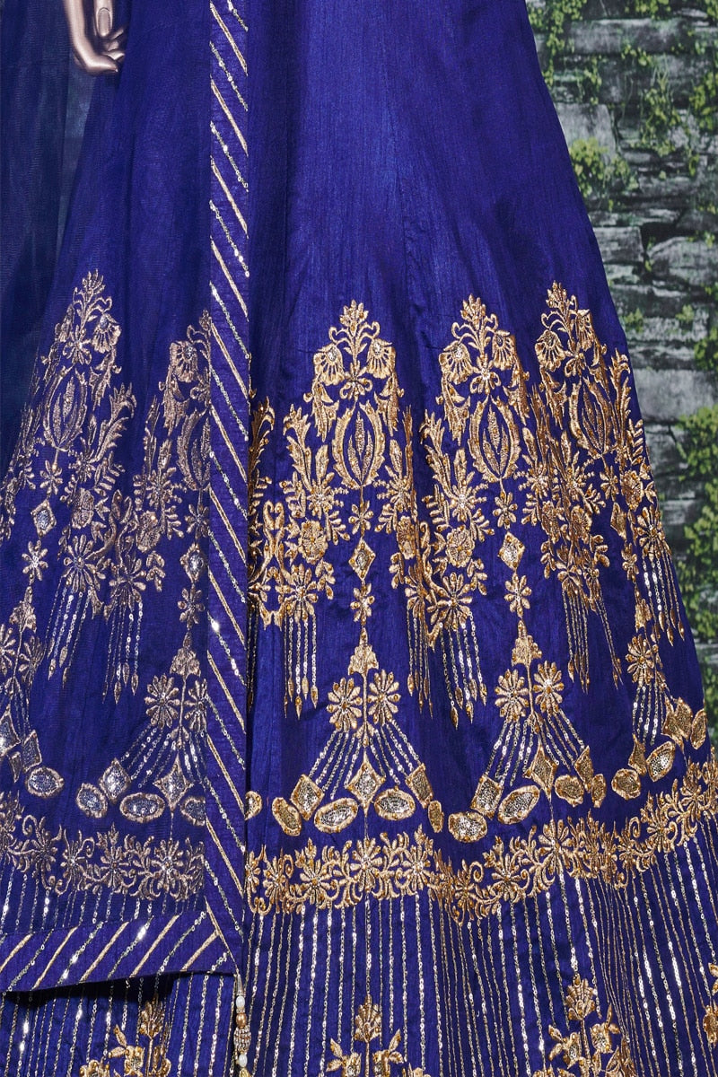 Blue Banglori Silk Lehenga Choli For Women