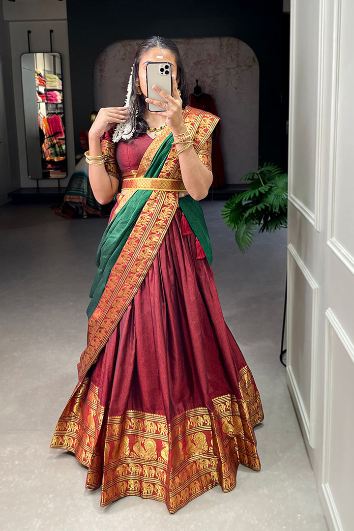 Maroon Color Narayan Pet Cotton Full Flair Lehenga Choli