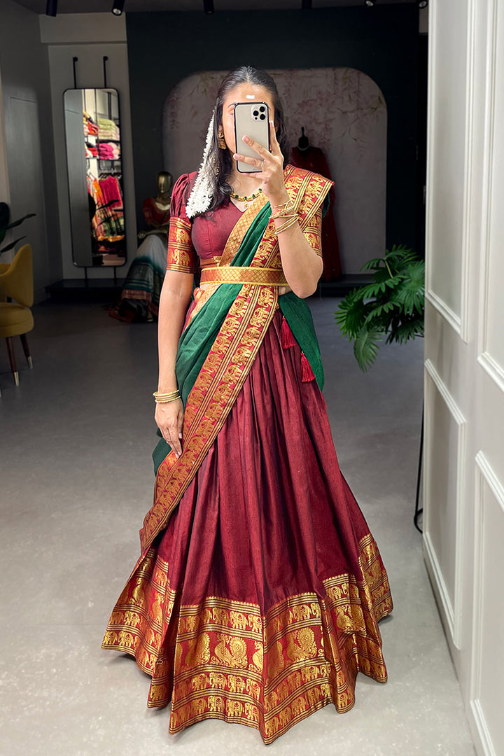 Maroon Color Narayan Pet Cotton Full Flair Lehenga Choli