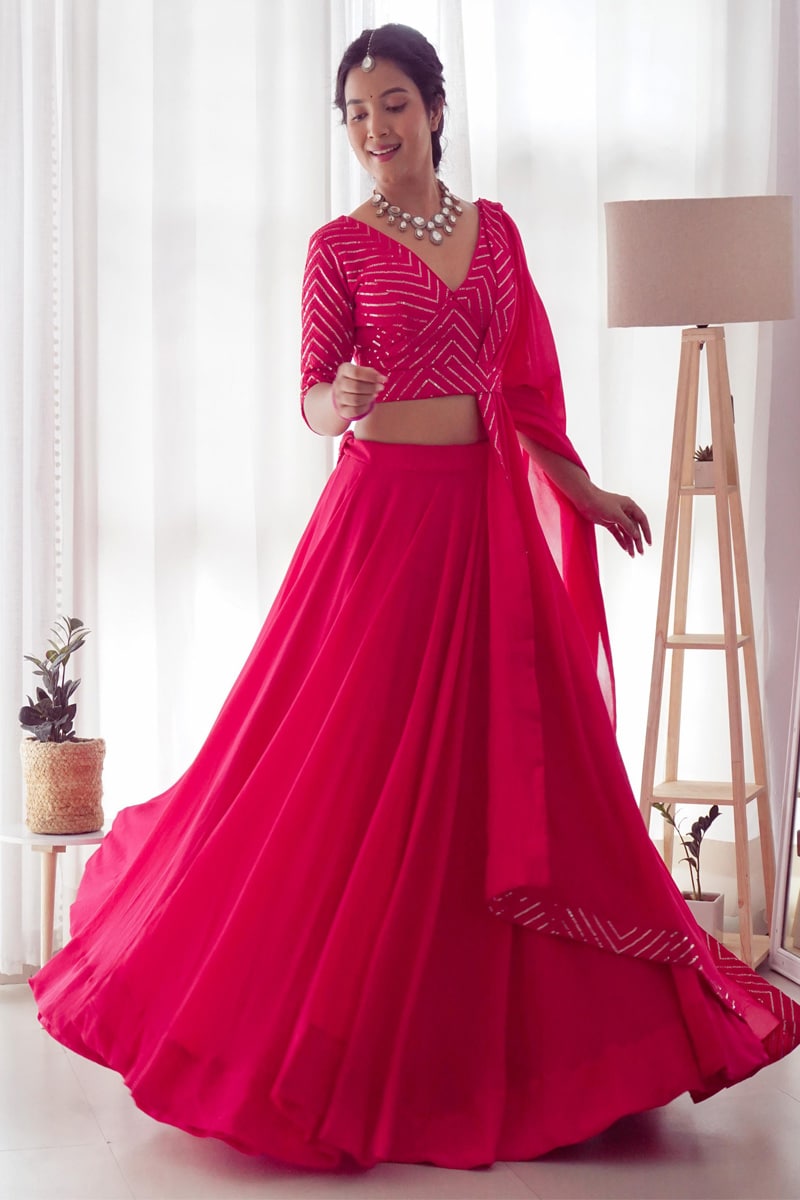 Pink Color Pure Soft Georgette Lehenga Choli With Embroidery Fancy Des –  Iraho