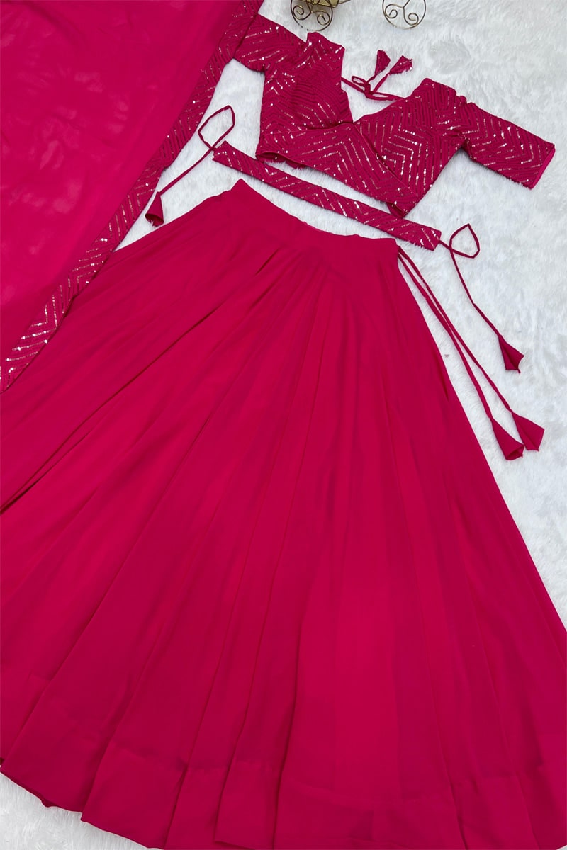 Pink Color Pure Soft Georgette Lehenga Choli With Embroidery Fancy Designer Blouse