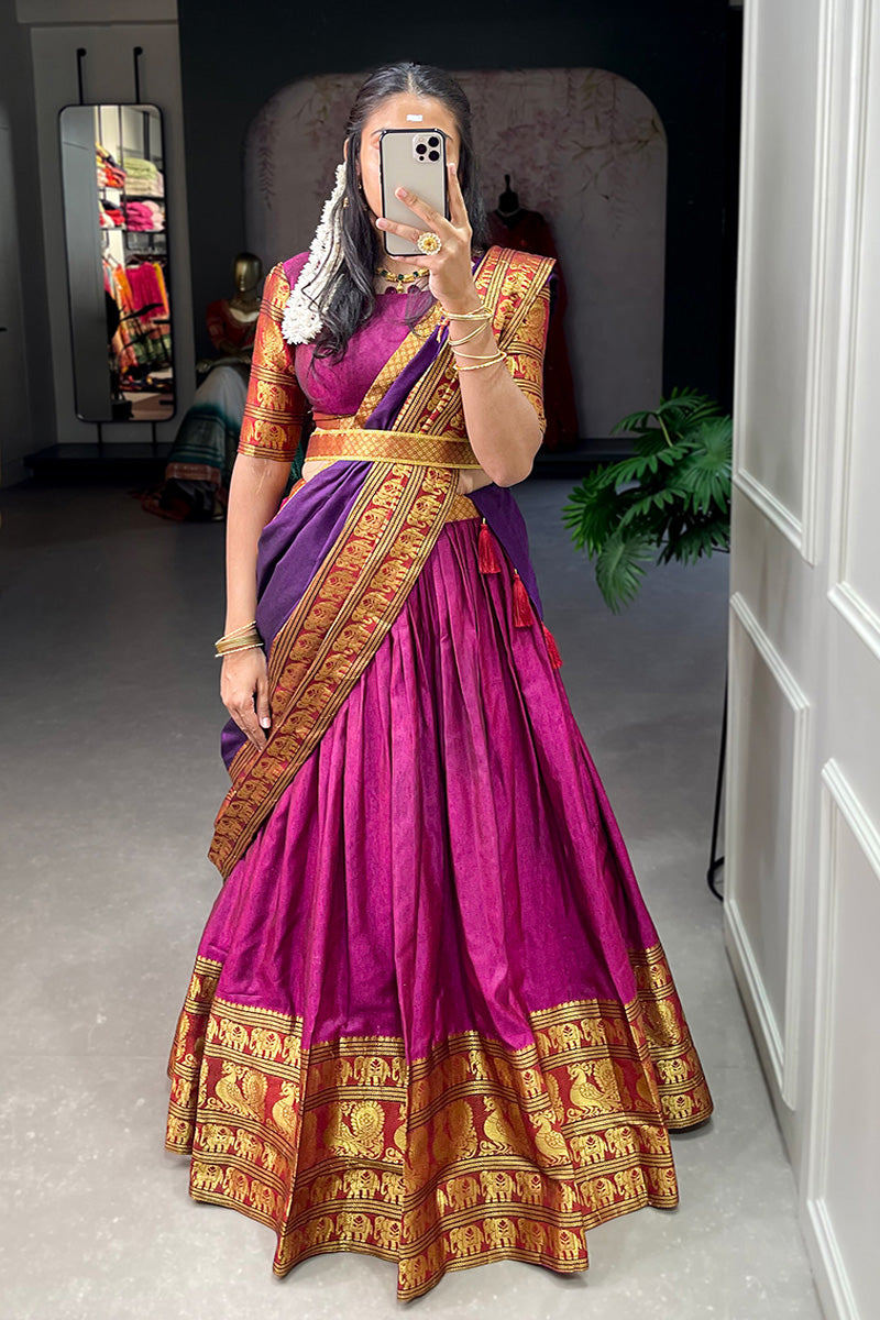 Pink Color Narayan Pet Cotton Full Flair Lehenga Choli