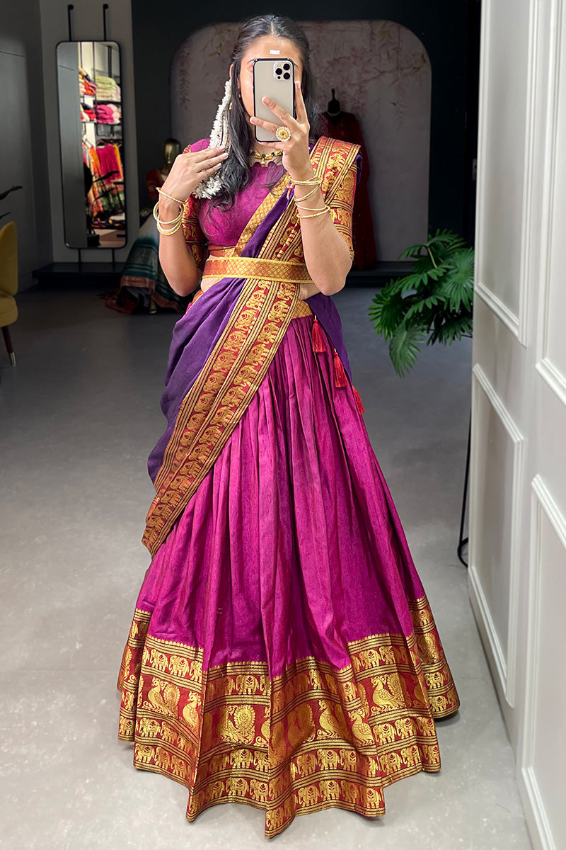 Pink Color Narayan Pet Cotton Full Flair Lehenga Choli