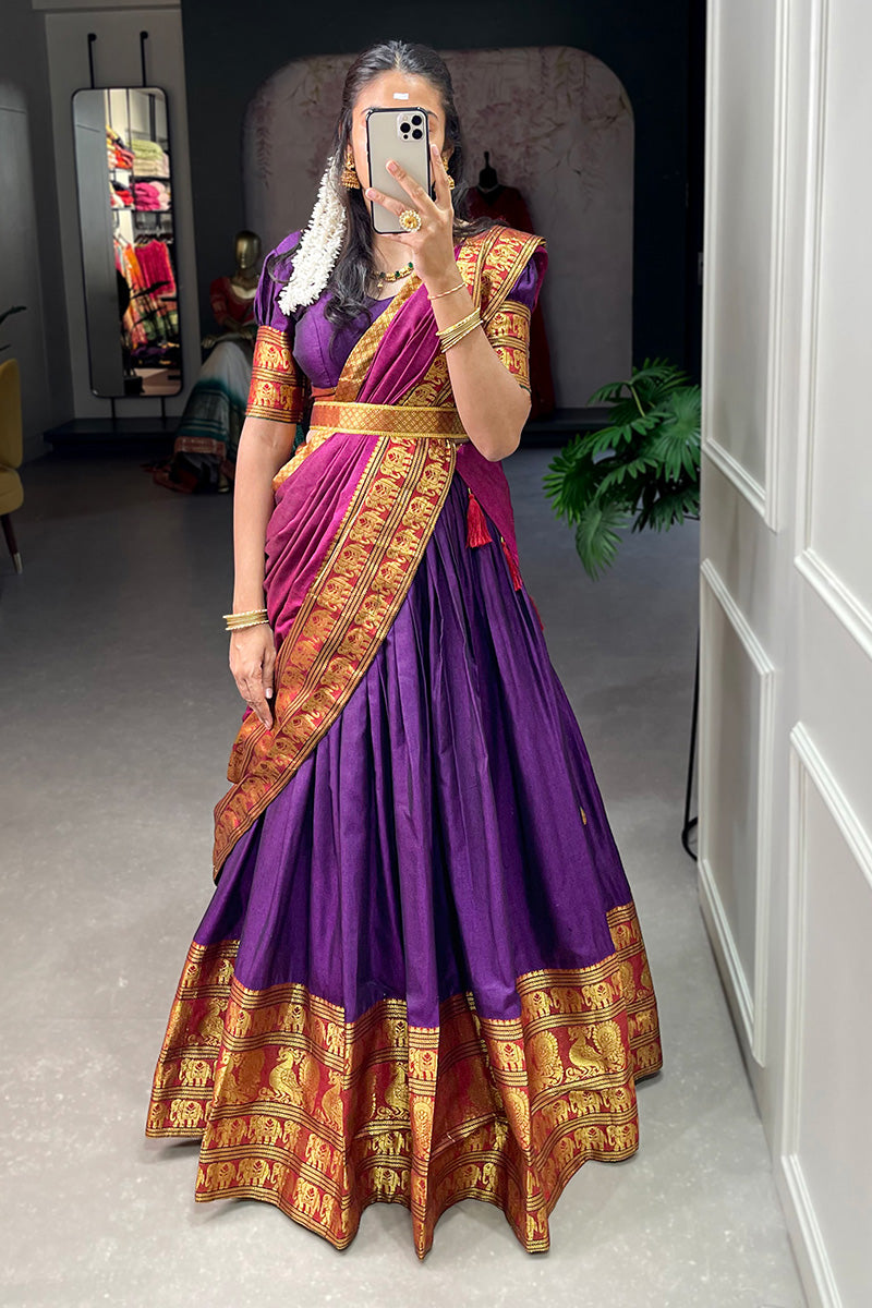 Purple Color Narayan Pet Cotton Full Flair Lehenga Choli