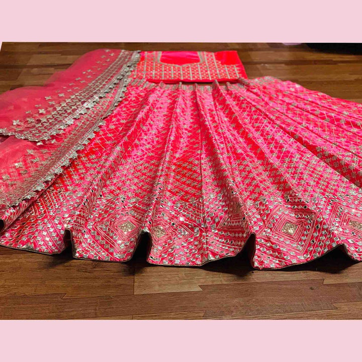 Pink Mouch Silk Mirror Lehenga Choli