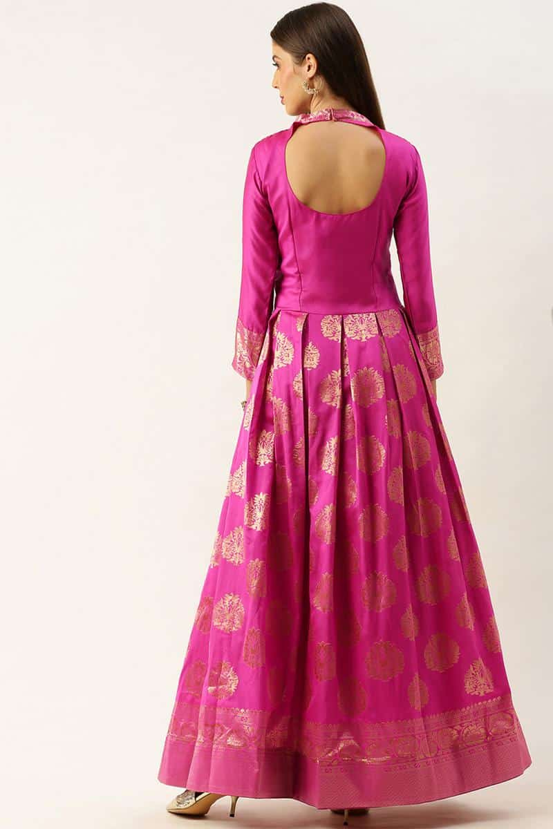 Pink Soft Silk Banarasi Gown