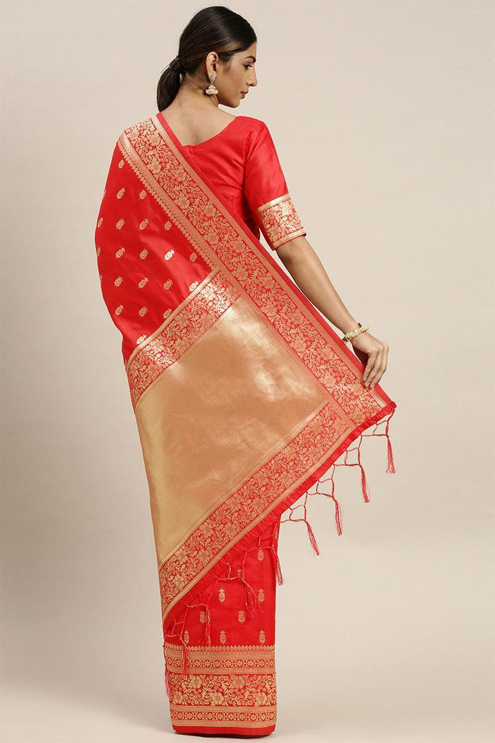 Beautiful Weaving Work Red Banarasi Silk Saree