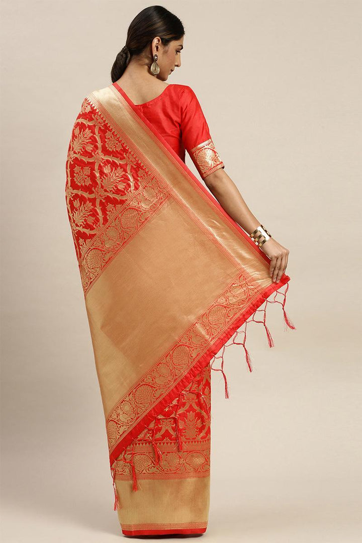 Beautiful Weaving Zari Work Red Banarasi Silk Saree