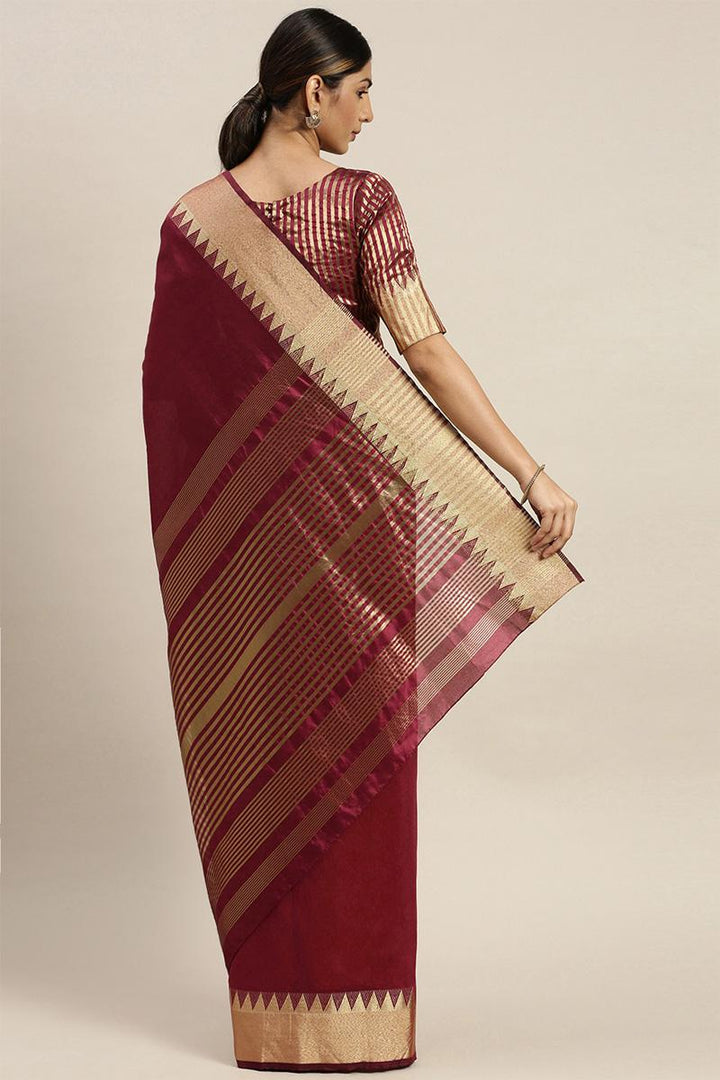 Maroon Assam Silk Partywear Saree