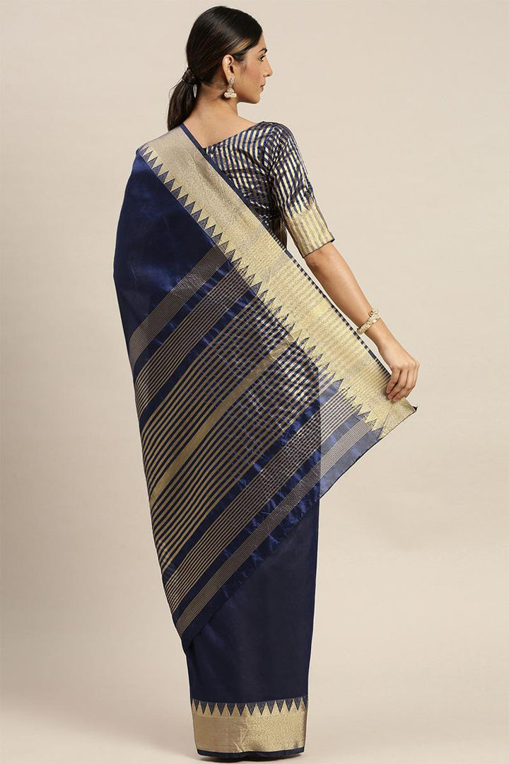 Navy Blue Assam Silk Partywear Saree