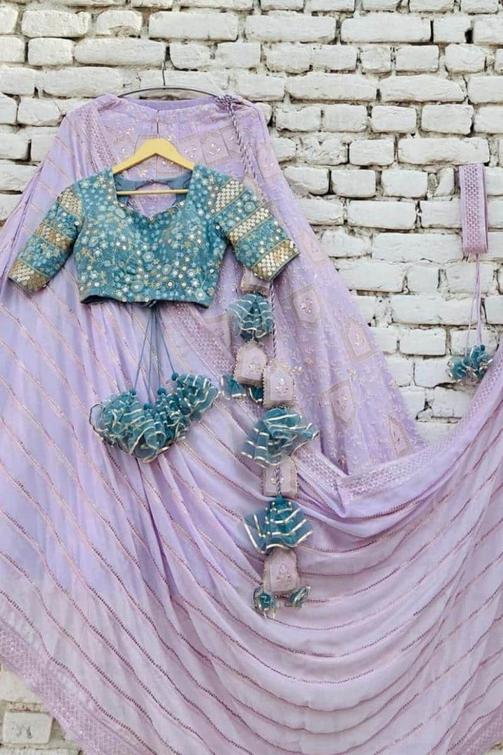 Lilac Lavender Color Embroidery Work Lehenga Choli