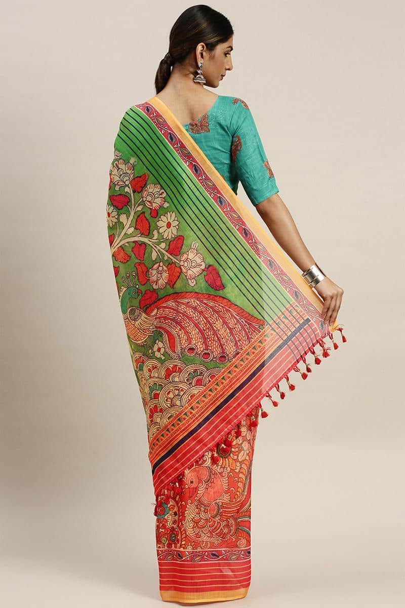 Multicolor Linen Printed Saree