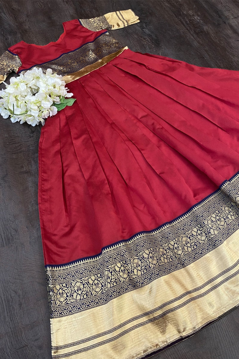 Red Banarasi Silk Gown With Jacquard Weaving Work