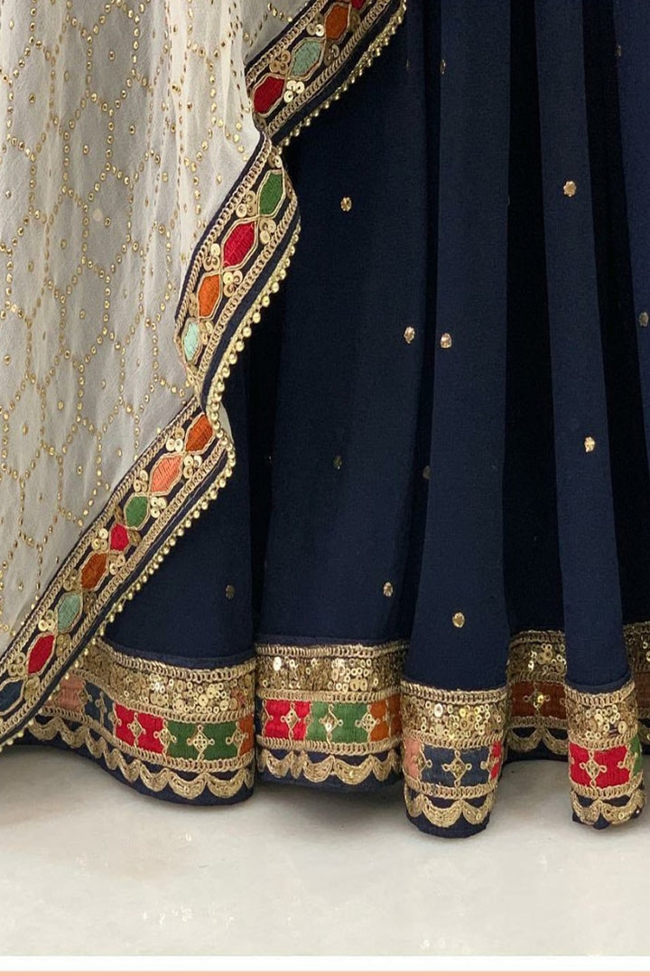 Navy Blue Georgette Designer Lehenga Choli