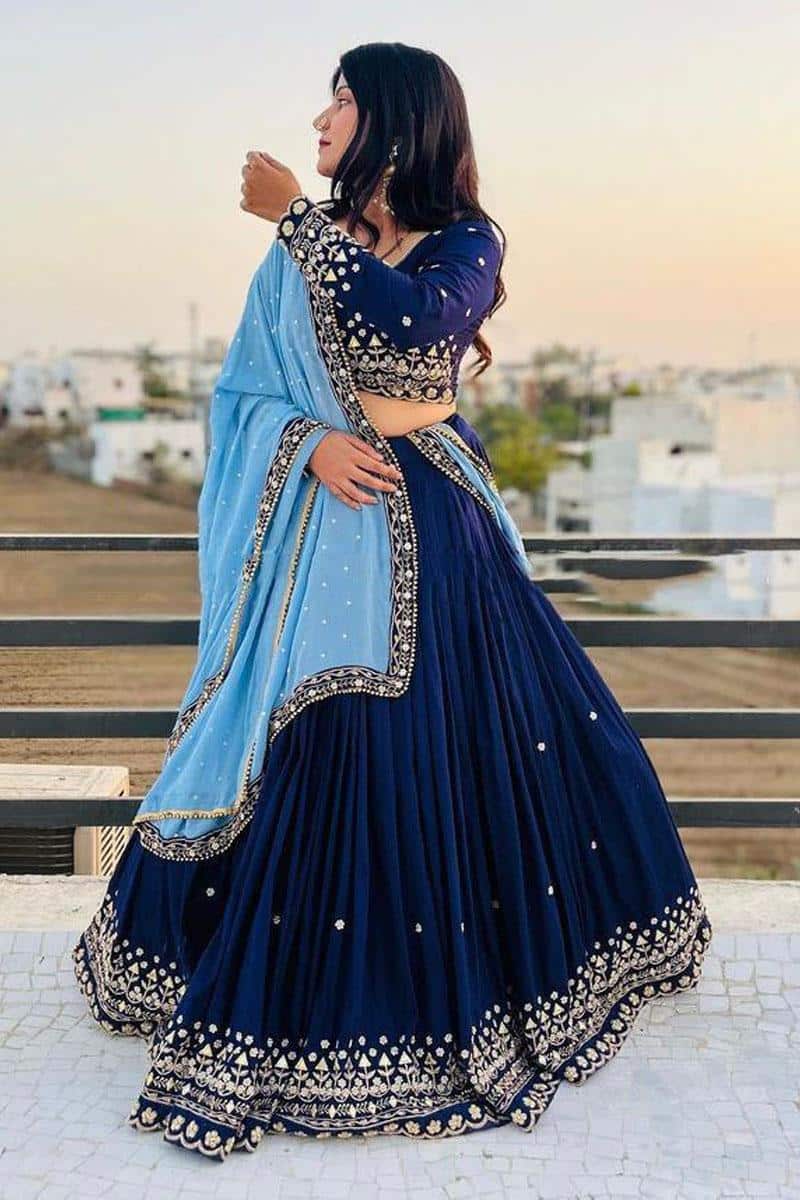 Designer Soft Georgette Embroidery Blue Lehenga Choli