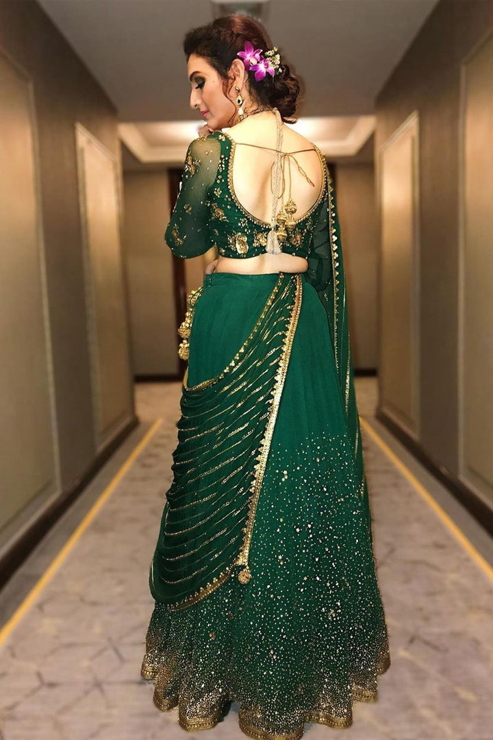 Green Designer Sequence Georgette Lehenga Choli