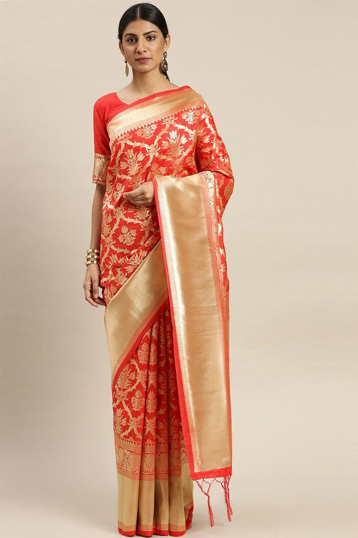 Beautiful Weaving Zari Work Red Banarasi Silk Saree