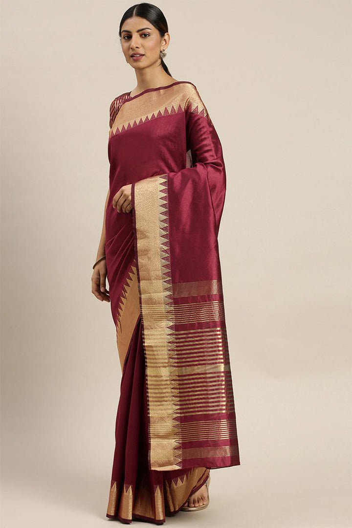 Maroon Assam Silk Partywear Saree