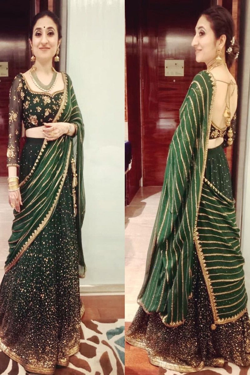 Green Designer Sequence Georgette Lehenga Choli